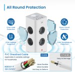 Ewent EW3864 Power Tower Block вертикален разклонител с 8 контакта, 2 USB-A и 2 USB-C PD порта, защита от пренапрежение и детска защита