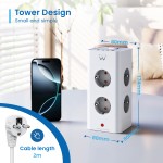 Ewent EW3864 Power Tower Block вертикален разклонител с 8 контакта, 2 USB-A и 2 USB-C PD порта, защита от пренапрежение и детска защита