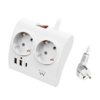 Ewent EW3870 настолен разклонител с 2 контакта и 3 USB порта (USB-A и USB-C PD 20W), детска защита и защита от претоварване