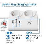 Ewent EW3870 настолен разклонител с 2 контакта и 3 USB порта (USB-A и USB-C PD 20W), детска защита и защита от претоварване Ewent EW3870 настолен разклонител с 2 контакта и 3 USB порта (USB-A и USB-C PD 20W), детска защита и защита от претоварване