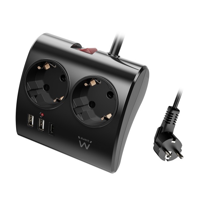 Ewent EW3871 настолен разклонител с 2 Schuko контакта, 2 USB-A и USB-C PD 20W Ewent EW3871 настолен разклонител с 2 Schuko контакта, 2 USB-A и USB-C PD 20W