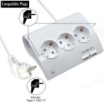 Ewent EW3935 настолен разклонител с 5 гнезда, 2 USB-A порта и ON/OFF бутон
