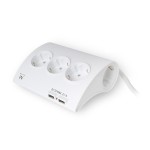 Ewent EW3935 настолен разклонител с 5 гнезда, 2 USB-A порта и ON/OFF бутон