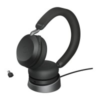 Jabra Evolve2 75 UC слушалки с ANC, Bluetooth 5.2, Link 380, USB-C и стойка за зареждане, черни
