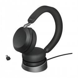 Jabra Evolve2 75 UC слушалки с ANC, Bluetooth 5.2, Link 380, USB-C и стойка за зареждане, черни