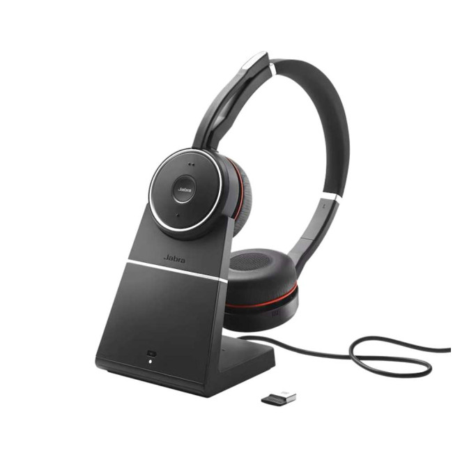 Jabra Evolve 75 SE, стерео слушалки, Bluetooth, Link380a, ANC, UC, стойка за зареждане, черни 