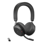 Jabra Evolve2 75 стерео слушали, Bluetooth, Link 380, ANC, MS, USB-C - USB-A, зарядна стойка, черни