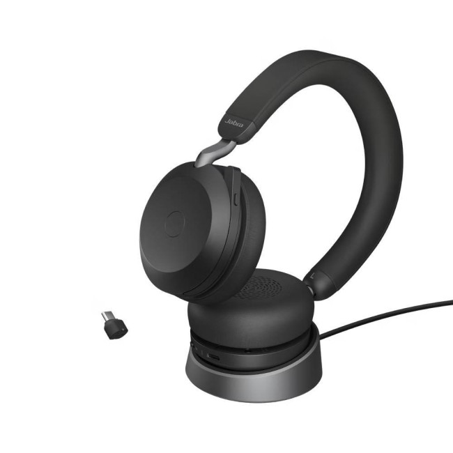 Jabra EVOLVE2 75 слушалки, UC, АNC, Bluetooth, Link380, USB-C, стойка за зареждане, черни 