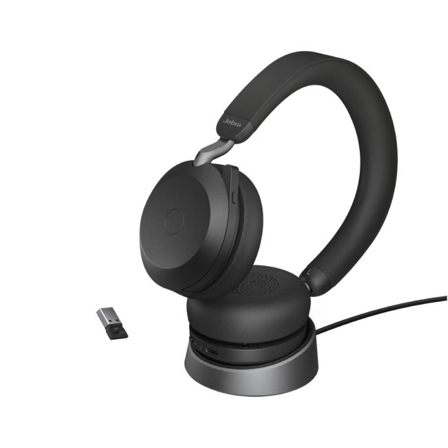 Jabra EVOLVE2 75 слушалки, Bluetooth, MS, ANC, Link380, USB-A, стойка за зареждане, черни