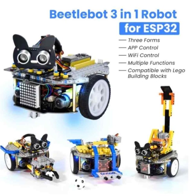 Keyestudio 3 in 1 Beetlebot роботизиран автомобил за Arduino ESP32 STEM, съвместим с LEGO+ проекти