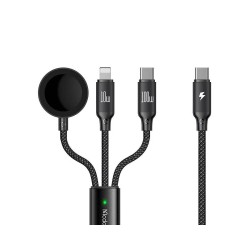 Lemontti Mcdodo CA-4940 O Series 3-в-1 кабел USB-C към USB-C, Lightning и безжично зареждане за Apple Watch, 100W, 1.2 m, черен