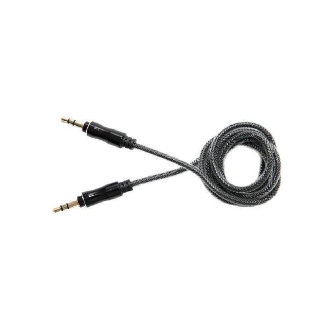 Lemontti аудио кабел Jack 3.5 mm, 1 м, черен (текстилна и найлонова оплетка, метални конектори)