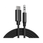 Lemontti аудио кабел Type-C към Jack 3.5mm, 1 м, черен (текстилна и найлонова оплетка)