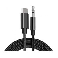 Lemontti аудио кабел Type-C към Jack 3.5mm, 1 м, черен (текстилна и найлонова оплетка)