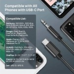 Lemontti аудио кабел Type-C към Jack 3.5mm, 1 м, черен (текстилна и найлонова оплетка)
