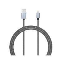 Lemontti MFI Lightning USB кабел, 1.5 м, текстилна оплетка, сив