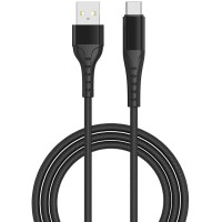 Lemontti Bending aлуминиев USB-A към Type-C кабел, бързо зареждане, 1.2 м, черен