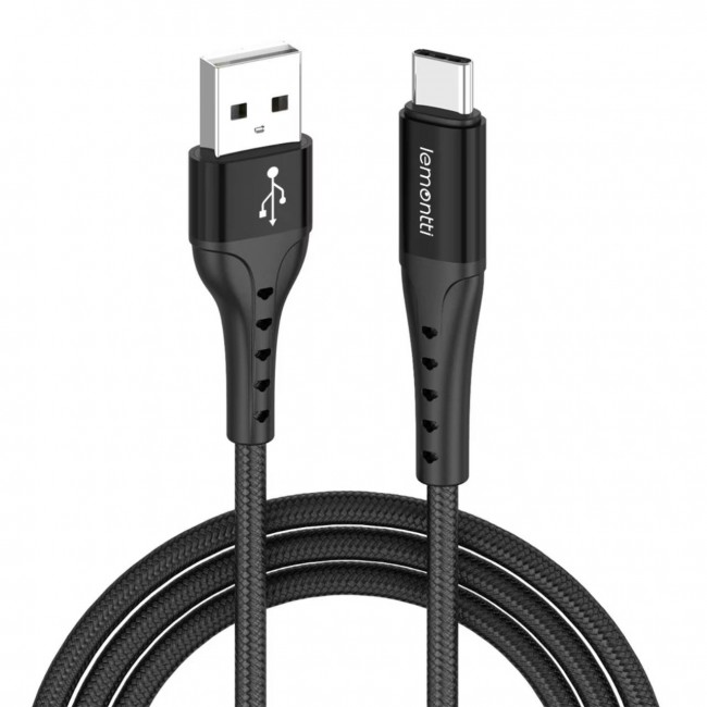 Lemontti Bending Aluminum Fast Charge USB-A към USB-C кабел, 2 m, черен Lemontti Bending Aluminum Fast Charge USB-A към USB-C кабел, 2 m, черен