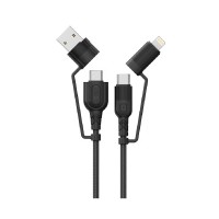 Lemontti Fisheye Series 4-в-1 кабел USB-A/USB-C към USB-C/Lightning, 60W, Черен