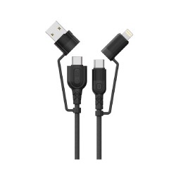 Lemontti Fisheye Series кабел с 4 конектора (USB-A & Type-C към Type-C & Lightning), PD 60W, 1.2 м, Черен