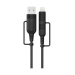 Lemontti Fisheye Series кабел с 4 конектора (USB-A & Type-C към Type-C & Lightning), PD 60W, 1.2 м, Черен