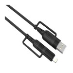 Lemontti Fisheye Series кабел с 4 конектора (USB-A & Type-C към Type-C & Lightning), PD 60W, 1.2 м, Черен