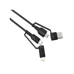 Lemontti Fisheye Series кабел с 4 конектора (USB-A & Type-C към Type-C & Lightning), PD 60W, 1.2 м, Черен