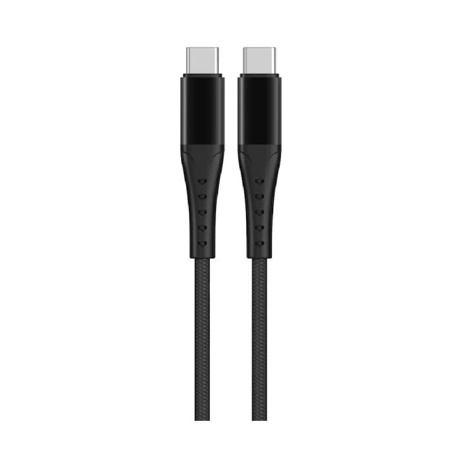 Lemontti кабел USB-C към USB-C, алуминиев, устойчив на огъване, бързо зареждане 60W, 2 м, черен