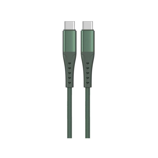Lemontti кабел USB-C към USB-C, алуминиев, устойчив на огъване, бързо зареждане 60W, 2 м, зелен