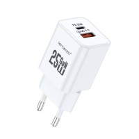 Lemontti GaN Dual Port мрежово зарядно устройство 25W (USB-C + USB-A), бяло