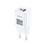 Lemontti GaN Dual Port мрежово зарядно устройство 30W (USB-C PD + USB-A), бяло