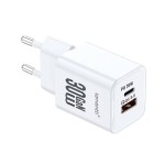 Lemontti GaN Dual Port мрежово зарядно устройство 30W (USB-C PD + USB-A), бяло