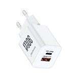 Lemontti GaN Dual Port мрежово зарядно устройство 30W (USB-C PD + USB-A), бяло