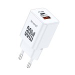 Lemontti GaN Dual Port мрежово зарядно устройство 30W (USB-C PD + USB-A), бяло