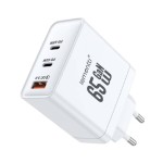 Lemontti GaN мрежово зарядно устройство 65W (2x USB-C PD + USB-A), бяло