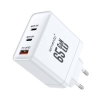 Lemontti GaN мрежово зарядно устройство 65W (2x USB-C PD + USB-A), бяло