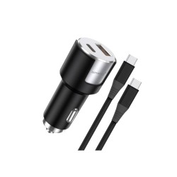 Lemontti 20W PD зарядно за автомобил, USB QC 3.0 + Type-C кабел 1м, черно/сребристо