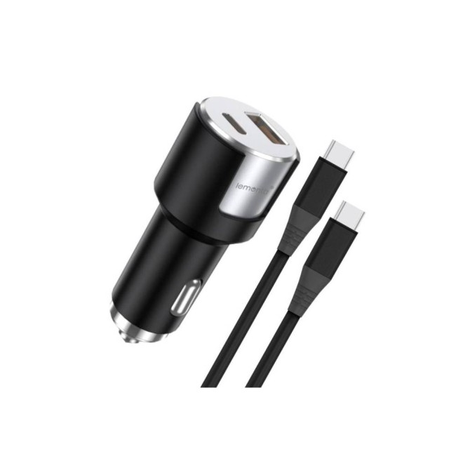 Lemontti 20W PD зарядно за автомобил, USB QC 3.0 + Type-C кабел 1м, черно/сребристо Lemontti 20W PD зарядно за автомобил, USB QC 3.0 + Type-C кабел 1м, черно/сребристо