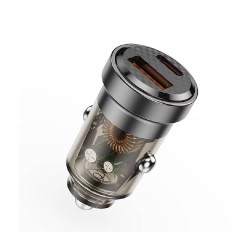 Lemontti 45W автомобилно зарядно Fast Charge с 2x Type-C PD + USB-A QC 3.0, прозрачно/черно