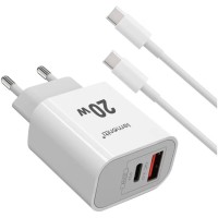 Lemontti мрежово зарядно устройство 20W с USB-C, USB-A и Type-C кабел