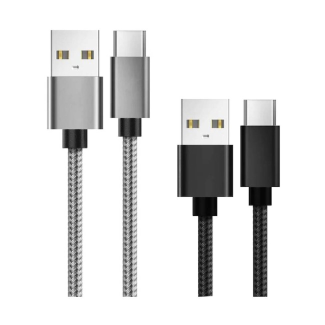 Lemontti USB към Type-C кабели комплект 0.5 м + 1 м, текстилна оплетка, черен (0.5 м) и сив (1 м)