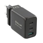 Tellur GaN стенно зарядно, 65W, 2 x USB-C + USB-A, EU, UK, US, черен