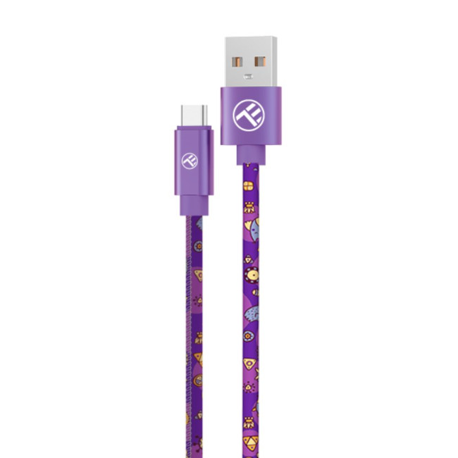 Tellur Graffiti кабел за данни, USB-A - USB-C, 3A, 1 м, лилав