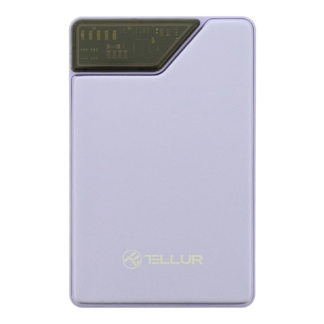 Tellur 10000mAh външна батерия, вградени USB-C + Lightning кабели, QC3.0, PD, лилава