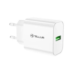 Tellur TLL151401 Travel-Ready стенно зарядно, USB-A, 18W, QC3.0, бяло