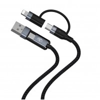 Tellur TLL155411 кабел за данни 4 в 1 USB-A/USB-C към USB-C/Lightning, 1 м, черен