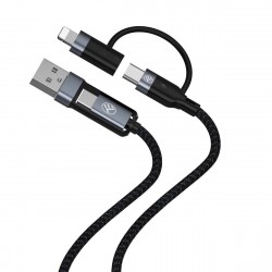 Tellur TLL155411 кабел за данни 4 в 1 USB-A/USB-C към USB-C/Lightning, 1 м, черен