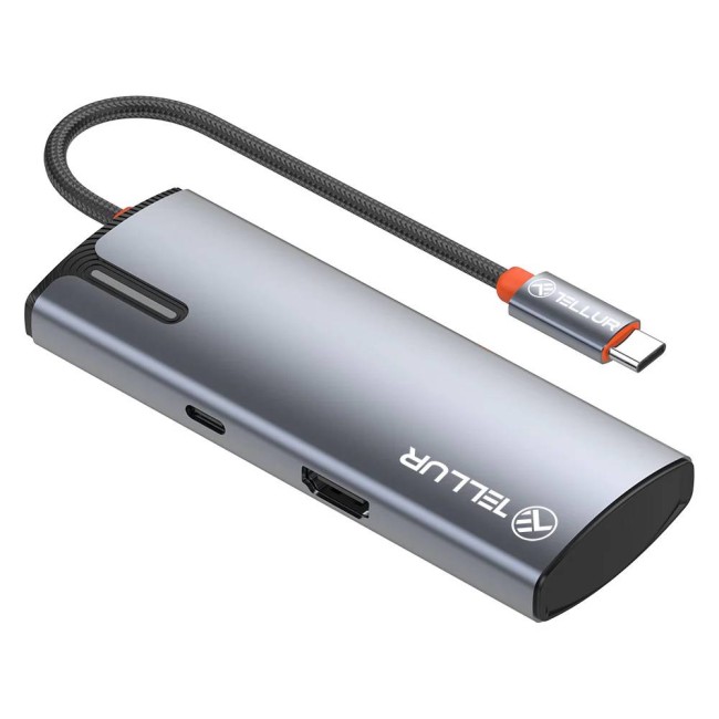 Tellur TLL321061 USB-C хъб с PD 3.0 100 W, HDMI 4K и 3x USB 3.0, алуминий, сив Tellur TLL321061 USB-C хъб с PD 3.0 100 W, HDMI 4K и 3x USB 3.0, алуминий, сив
