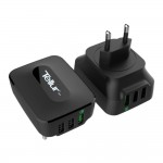 Tellur 3 Ports USB стенно зарядно, 3 в 1, с бързо зареждане, 3 x USB, 5A, черно