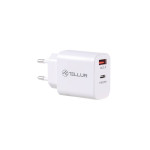 Tellur PDHC101 стенно зарядно, 2 USB, PD 20W + QC3.0 18W, бяло